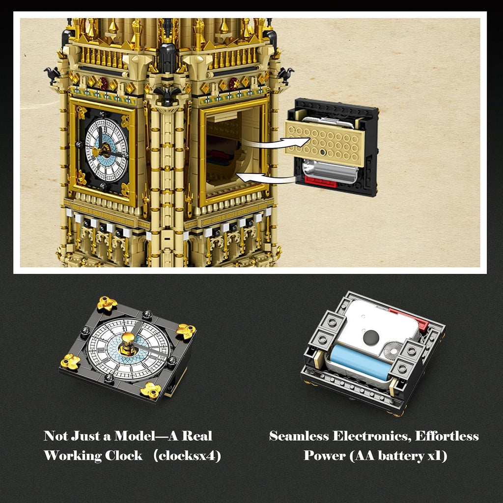 Reobrix Big Ben Architecture Building Set 1.39M Large Landmark Tower | 13825 Pcs Large Building Block Kit with Realistic Clock for Adults, London Clock..